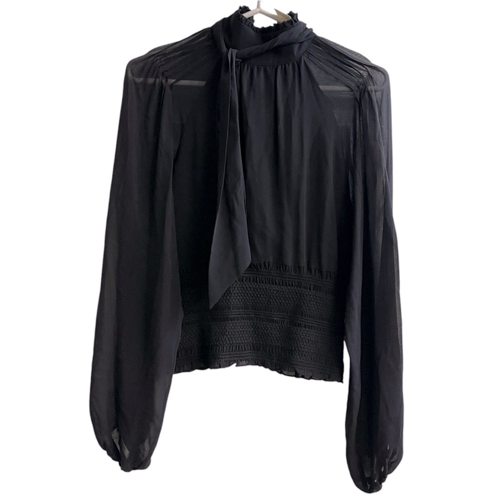 Marciano Women’s Black Silk Blouse with Sheer Sleeves Size XS